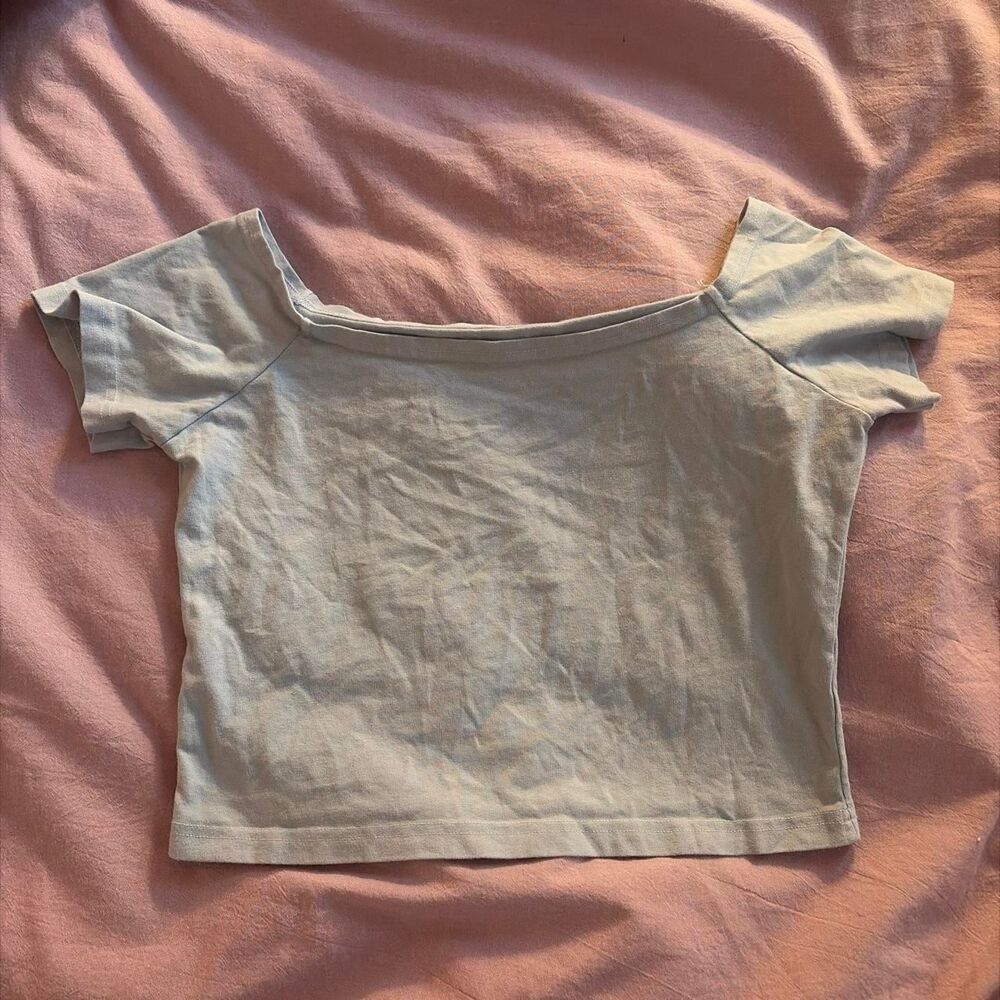 Brandy-melville Women's Blue and Grey Crop-top